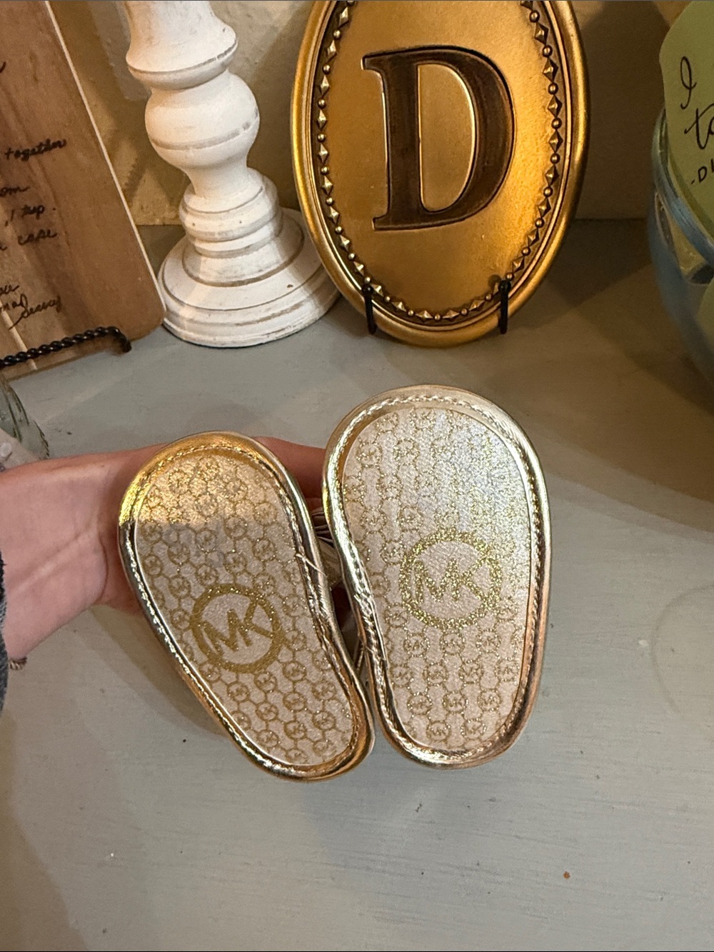 Michael Kors Kids Metallic Gold Slip-On Baby Shoes